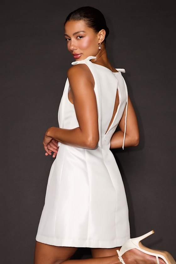Kingsley White Satin Bow Shift Mini Dress 2