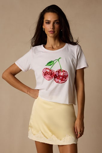 Disco Cherry White Cropped Graphic Tee 1