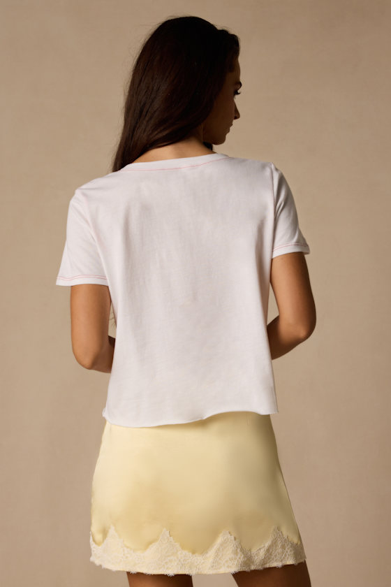 Disco Cherry White Cropped Graphic Tee 2