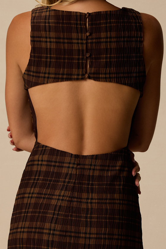 Kimber Brown Multi Plaid Cutout Mini Dress - thumbnail 5