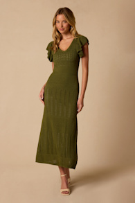 Campbell Olive Green Short Sleeve Midi Sweater Dress 2
