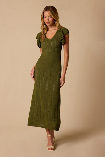 Campbell Olive Green Short Sleeve Midi Sweater Dress 2