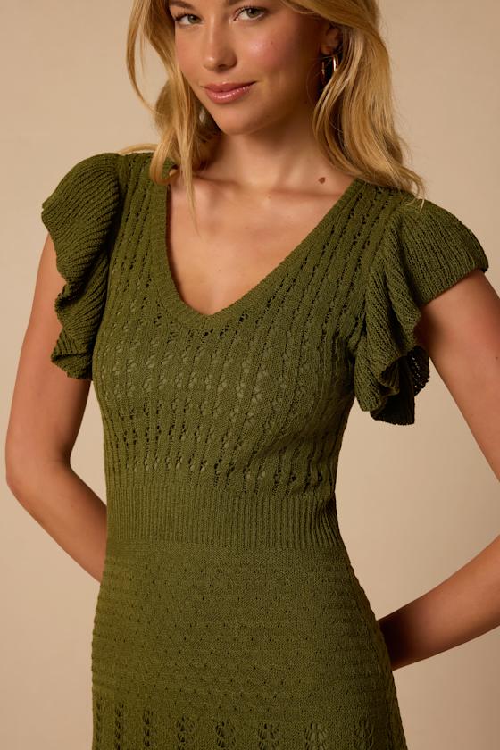 Campbell Olive Green Short Sleeve Midi Sweater Dress 3