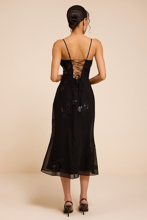 Minx Black Sequin Lace-Up Midi Dress - thumbnail 3
