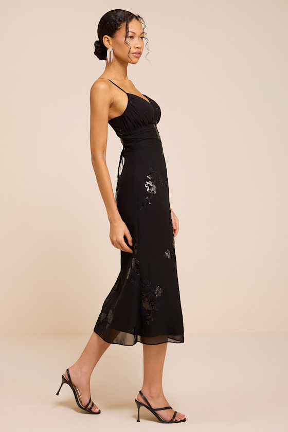 Minx Black Sequin Lace-Up Midi Dress - thumbnail 4