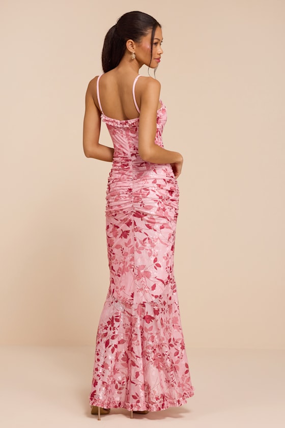 Zella Pink Multi Floral Mesh Ruffled Maxi Dress - thumbnail 3
