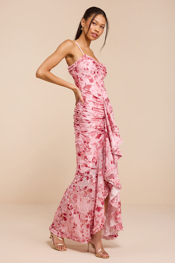 Zella Pink Multi Floral Mesh Ruffled Maxi Dress - thumbnail 4