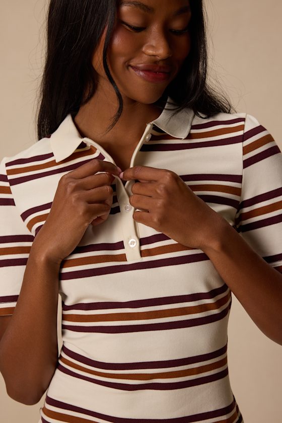 Finette Cream Striped Collared Mini Dress - thumbnail 5