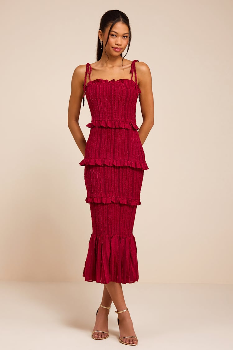 red smocked dress Blair Bartlett Midi / S by Sugarlips also available in navy and younger girl Berry Red Midi Dress -