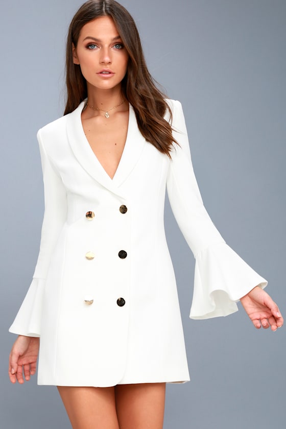 Manchester White Flounce Sleeve Dress 1
