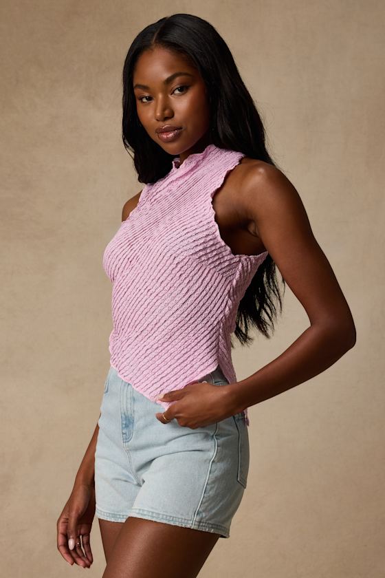 Kye Light Pink Crochet Lace Asymmetrical Tank Top 2