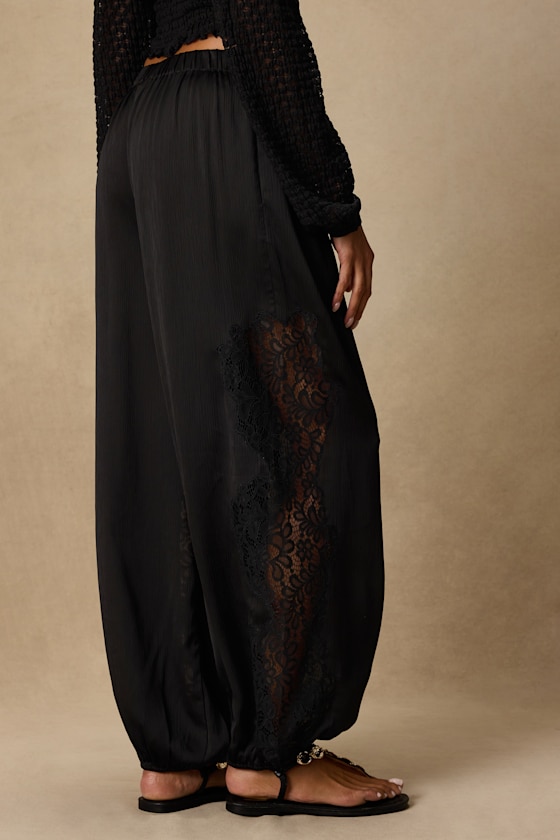 Black Jogger Pants - Lace Trim Pants - High-Rise Jogger Pants - Lulus