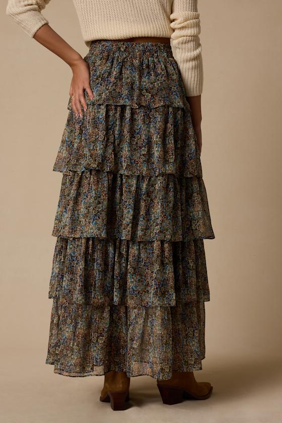 Hanna Brown Multi Floral Tiered Maxi Skirt - thumbnail 3
