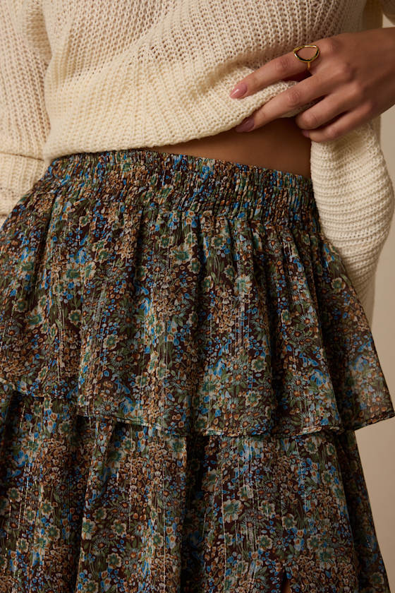 Hanna Brown Multi Floral Tiered Maxi Skirt - thumbnail 4