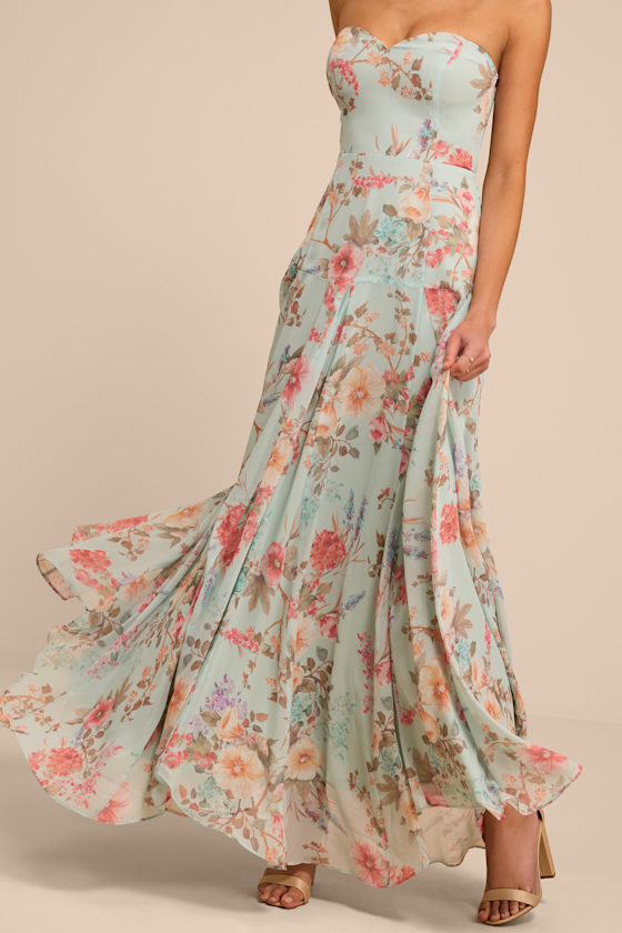 Alandria Mint Floral Drop Waist Maxi Dress 2