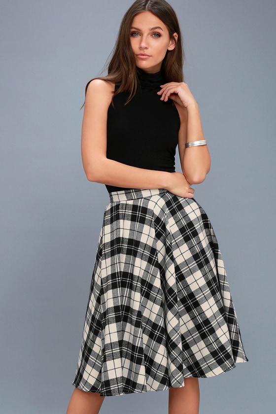 Cute Black and White Plaid Skirt - Flannel Midi Skirt - Lulus