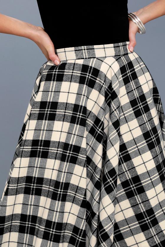 Cute Black and White Plaid Skirt Flannel Midi Skirt