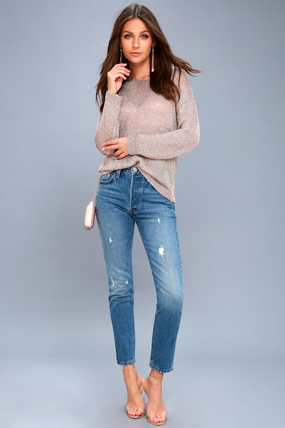 Halcyon Rose Gold Metallic Knit Backless Sweater 2
