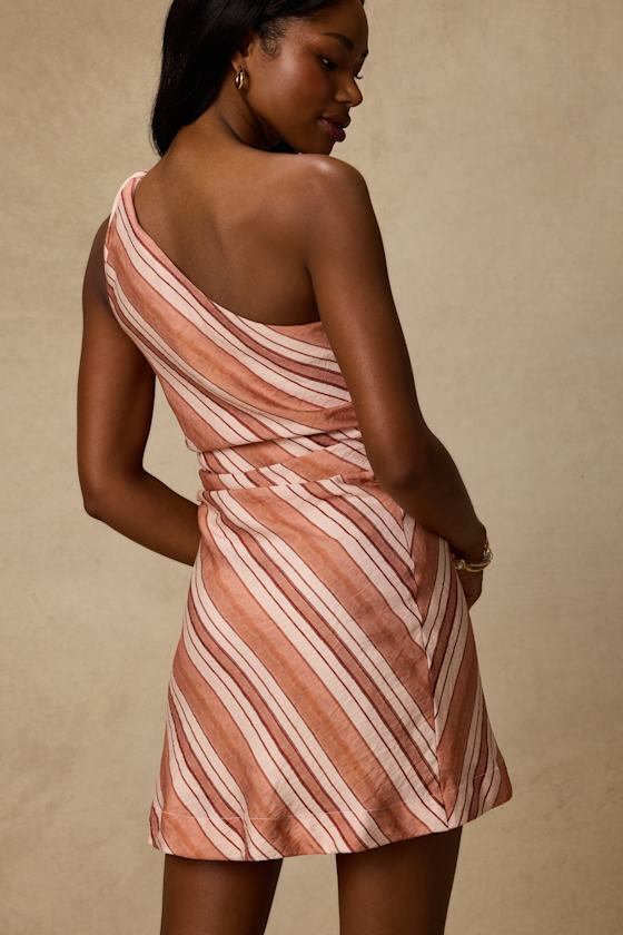 Marketta Terracotta Striped One-Shoulder Mini Dress 2