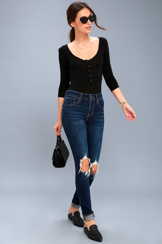dark high rise skinny jeans