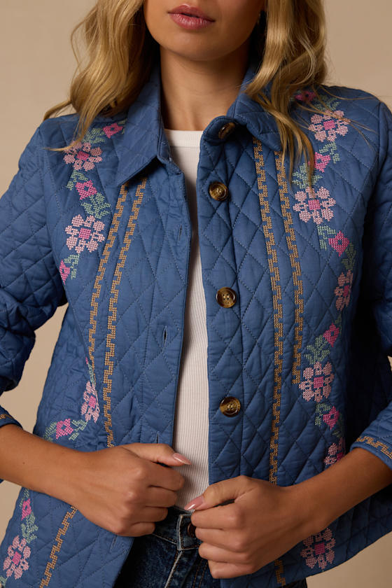 Neve Blue Embroidered Quilted Jacket - thumbnail 5