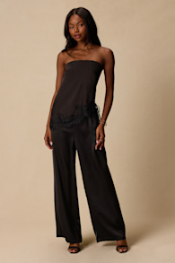 Amala Black Satin Mid-Rise Wide-Leg Pants 1