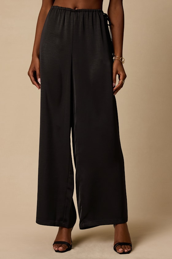 Amala Black Satin Mid-Rise Wide-Leg Pants 2