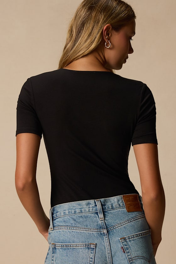 Celine Black Jersey Knit Keyhole Cutout Bodysuit 2