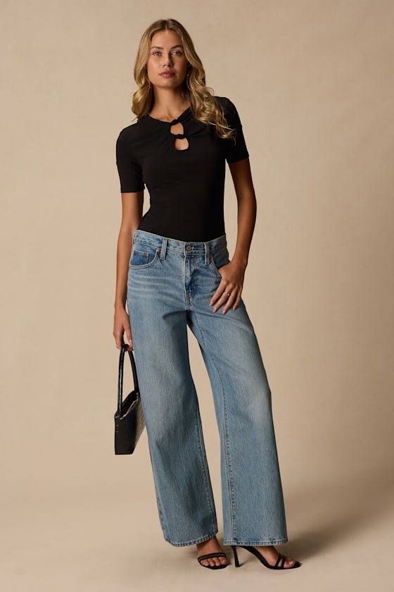 Celinna Black Jersey Knit Keyhole Cutout Bodysuit - thumbnail 3