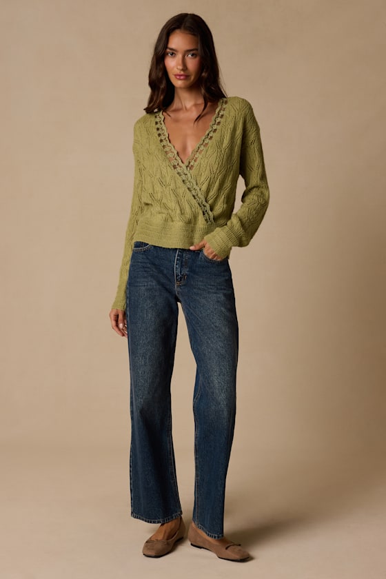 Buckley Green Lace Wrap Sweater Top - thumbnail 4