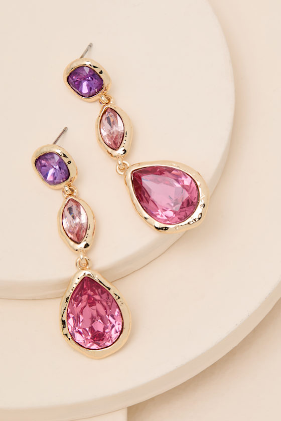 Helen Pink Multi Rhinestone Drop Earrings - thumbnail 4