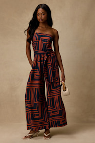 Lanora Navy Abstract Print Wide-Leg Jumpsuit 1