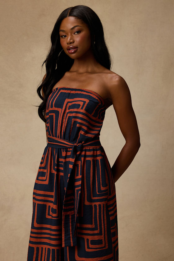 Lanora Navy Abstract Print Wide-Leg Jumpsuit 2