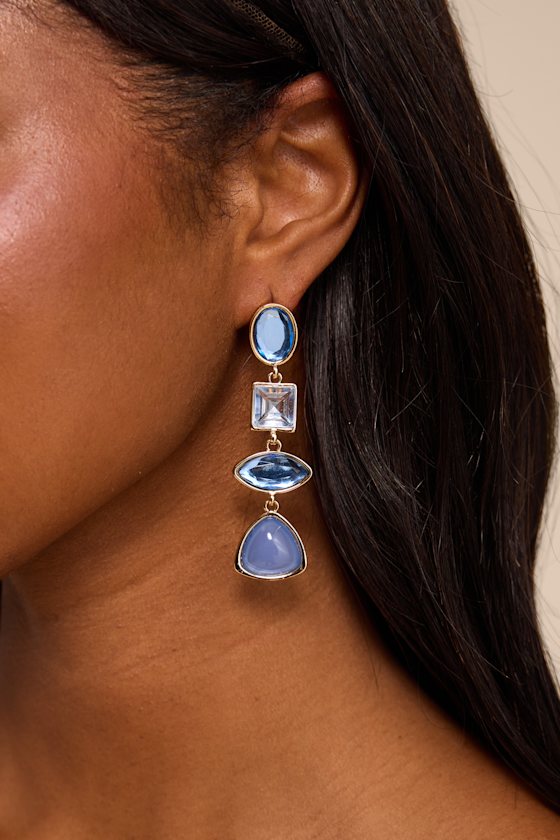 Blair Blue Rhinestone Drop Earrings 1