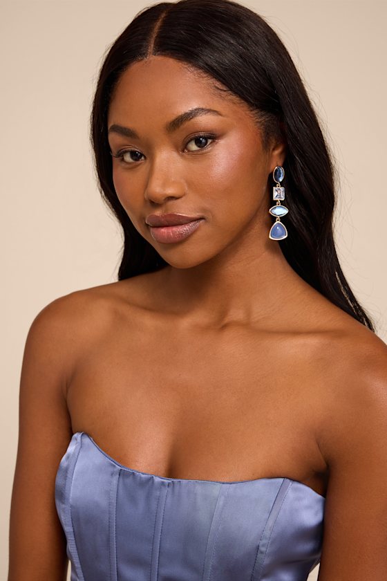 Blair Blue Rhinestone Drop Earrings - thumbnail 3