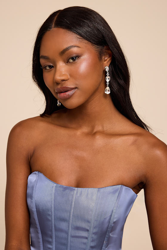 Rowan Silver Rhinestone Drop Earrings - thumbnail 3