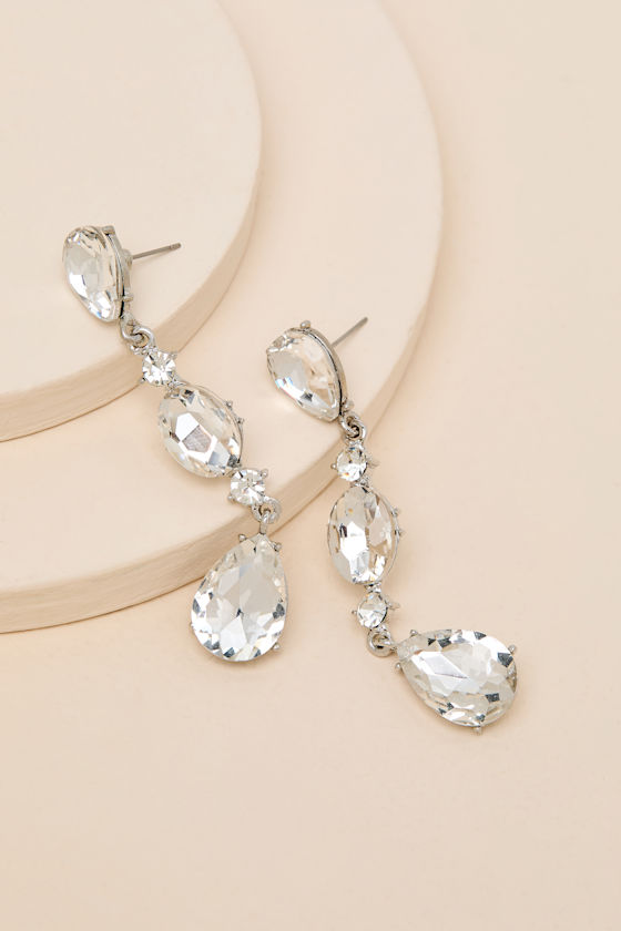 Rowan Silver Rhinestone Drop Earrings - thumbnail 4