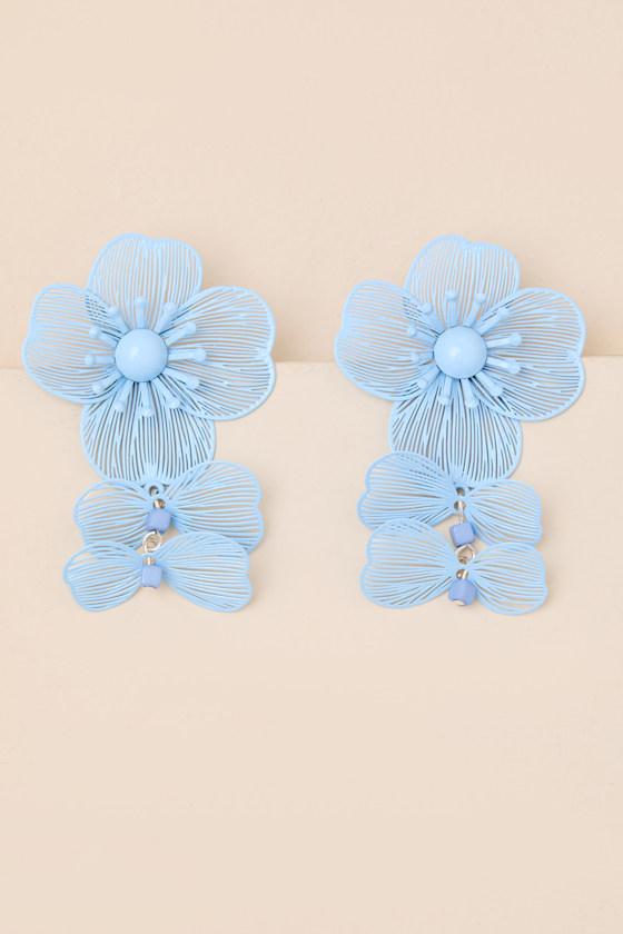 Elle Blue Floral Drop Earrings