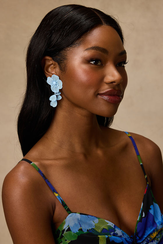 Elle Blue Floral Drop Earrings - thumbnail 3