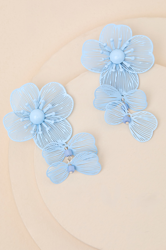 Elle Blue Floral Drop Earrings - thumbnail 4