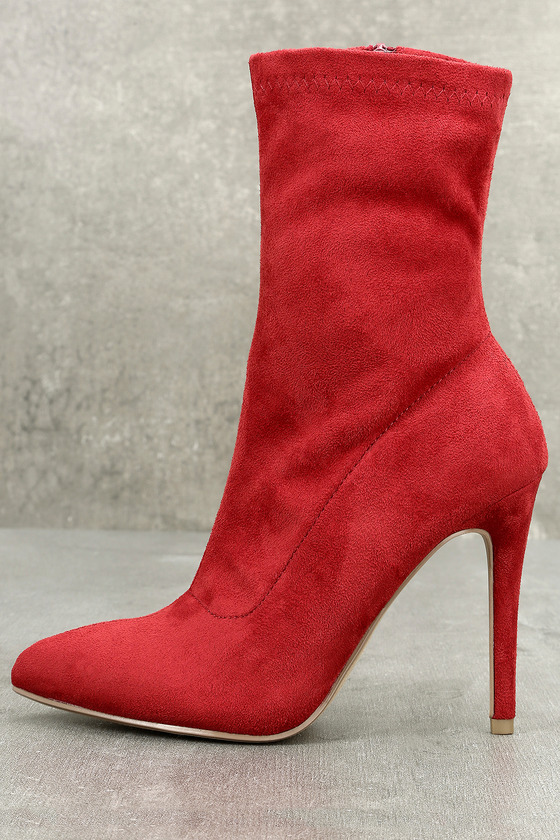 flat red suede boots