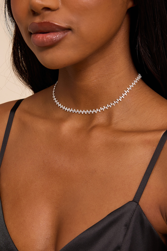 Praise Silver Rhinestone Choker Necklace - thumbnail 3