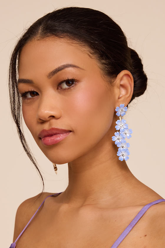 Alaina Blue Floral Rhinestone Drop Earrings - thumbnail 3