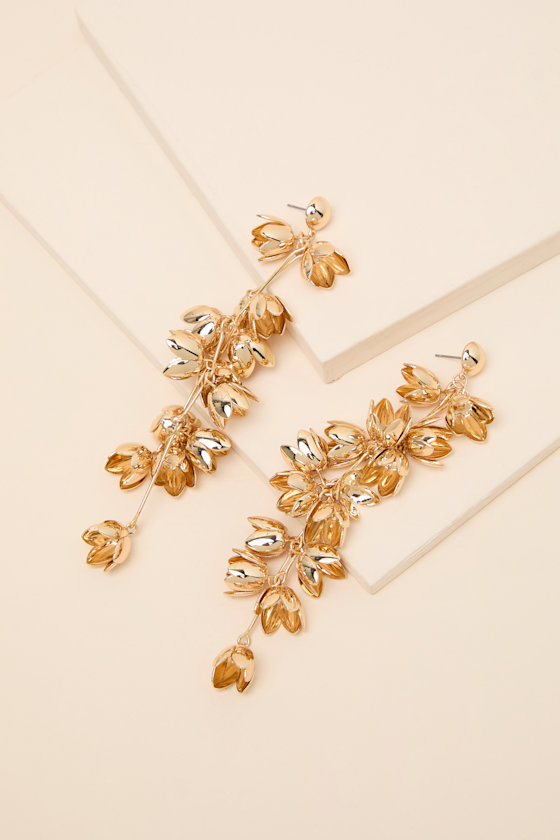 Acacia Gold Floral Statement Earrings - thumbnail 4