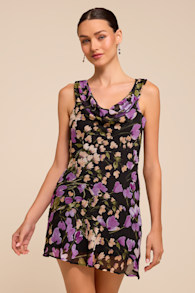 Odette Black Floral Cowl Neck Mini Dress 1