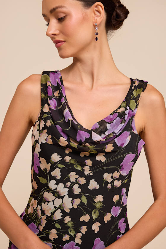 Odette Black Floral Cowl Neck Mini Dress 2