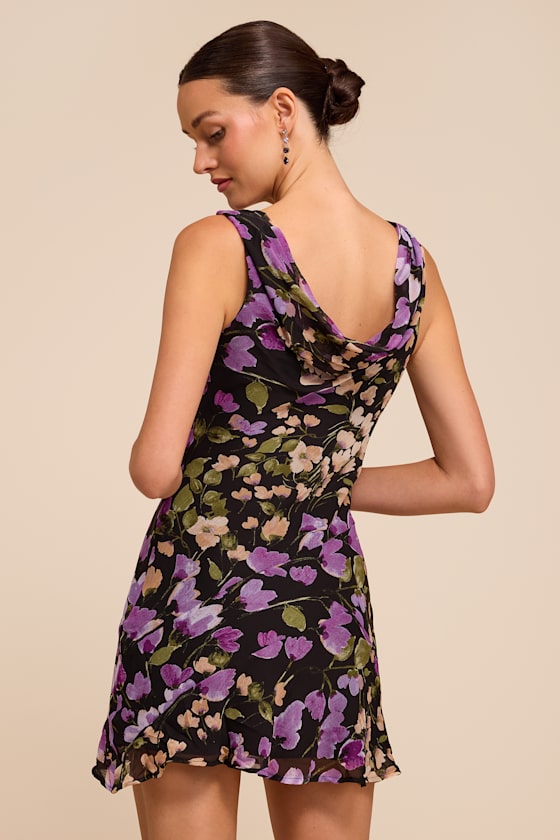 Odette Black Floral Cowl Neck Mini Dress 3