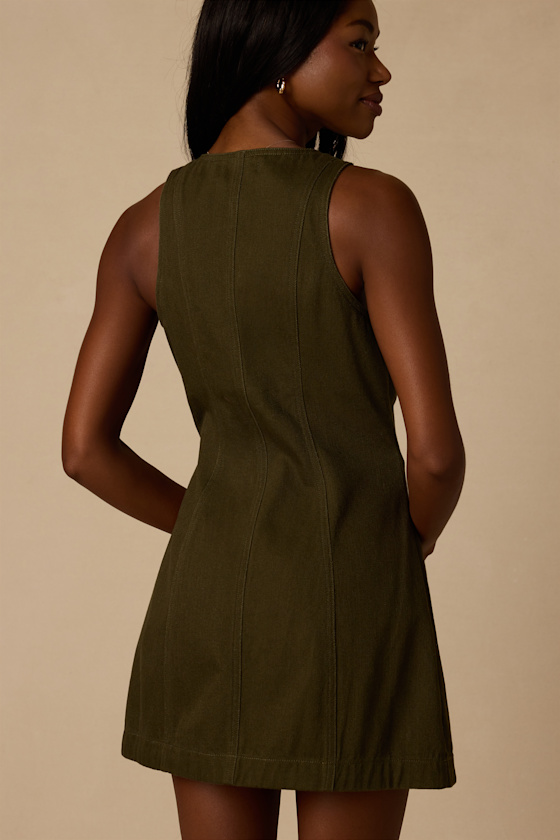 Didi Dark Olive Denim Wrap Mini Dress - thumbnail 3