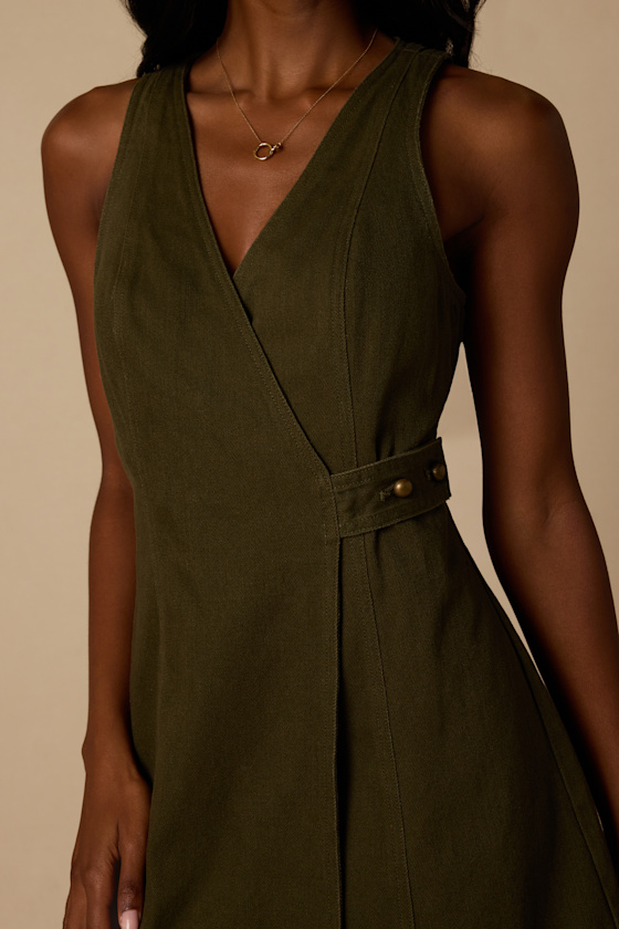Didi Dark Olive Denim Wrap Mini Dress - thumbnail 5