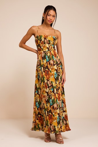 Holloway Brown Multi Floral Pleated Maxi Dress 1